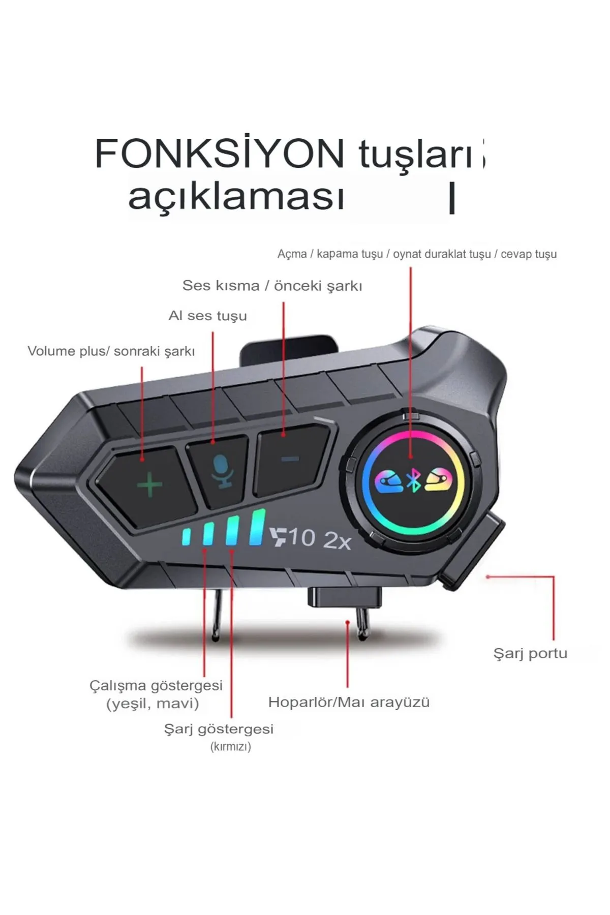 Bilişim Burada Y10 2x Motosiklet Kask Intercom Çift Eşleşme Rgb Işıklı Bluetooth Kulaklık Bt5-3